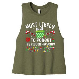 Most Likely To Forget The Hidden Presents Funny Christmas  Women's Racerback Cropped Tank