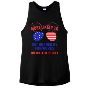 Most Likely To Get Burned By Fireworks 4th Of July Ladies PosiCharge Tri-Blend Wicking Tank