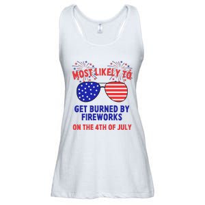 Most Likely To Get Burned By Fireworks 4th Of July Ladies Essential Flowy Tank