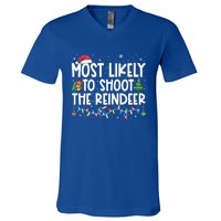 Most Likely To Christmas Shoot The Reindeer Family Group Gift V-Neck T-Shirt