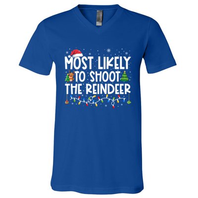 Most Likely To Christmas Shoot The Reindeer Family Group Gift V-Neck T-Shirt