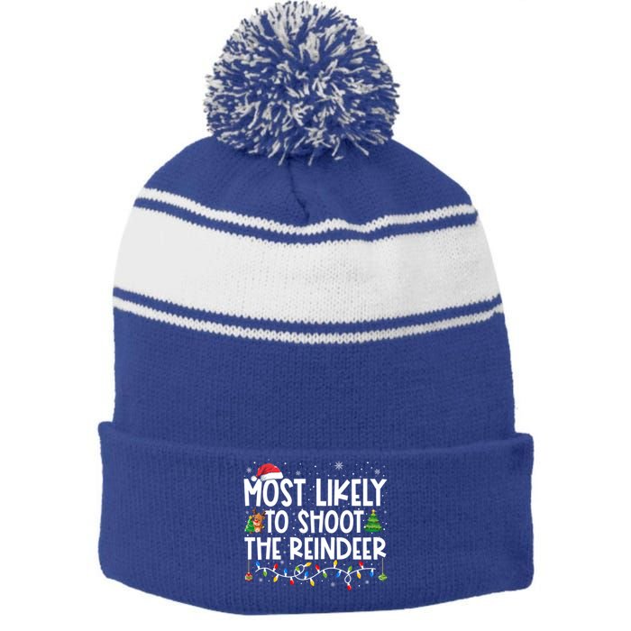 Most Likely To Christmas Shoot The Reindeer Family Group Gift Stripe Pom Pom Beanie