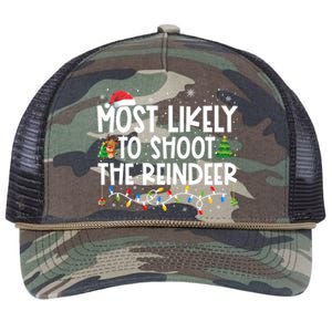 Most Likely To Christmas Shoot The Reindeer Family Group Gift Retro Rope Trucker Hat Cap