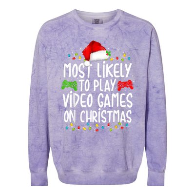 Most Likely To Play Video Games On Christmas Gamer Lovers Colorblast Crewneck Sweatshirt