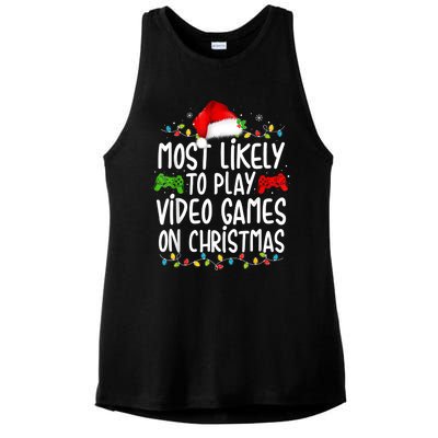 Most Likely To Play Video Games On Christmas Gamer Lovers Ladies PosiCharge Tri-Blend Wicking Tank