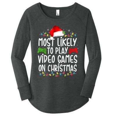 Most Likely To Play Video Games On Christmas Gamer Lovers Women's Perfect Tri Tunic Long Sleeve Shirt