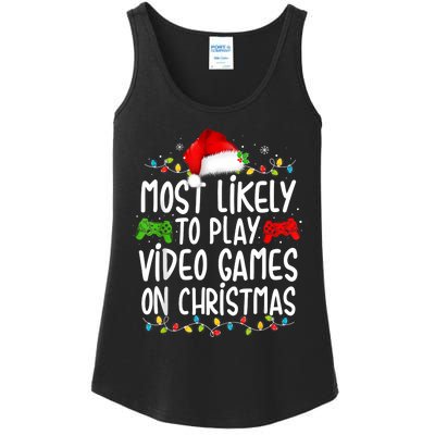 Most Likely To Play Video Games On Christmas Gamer Lovers Ladies Essential Tank