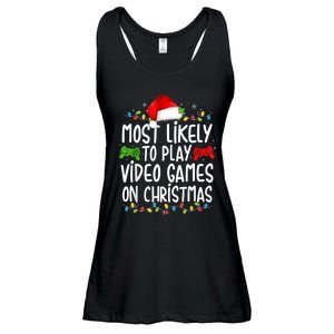 Most Likely To Play Video Games On Christmas Gamer Lovers Ladies Essential Flowy Tank