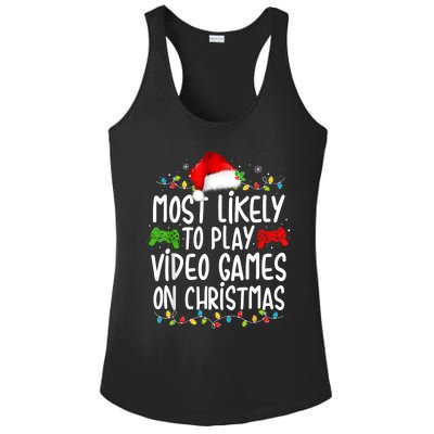 Most Likely To Play Video Games On Christmas Gamer Lovers Ladies PosiCharge Competitor Racerback Tank