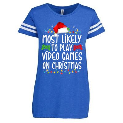 Most Likely To Play Video Games On Christmas Gamer Lovers Enza Ladies Jersey Football T-Shirt