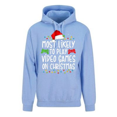 Most Likely To Play Video Games On Christmas Gamer Lovers Unisex Surf Hoodie