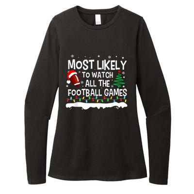 Most Likely To Watch All Football Games Christmas Womens CVC Long Sleeve Shirt