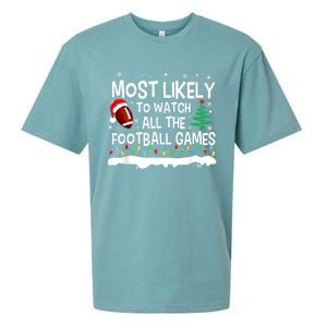 Most Likely To Watch All Football Games Christmas Sueded Cloud Jersey T-Shirt