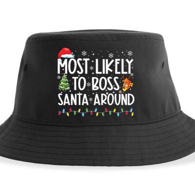 Most Likely To Boss Santa Around Shirts Funny Christmas Sustainable Bucket Hat