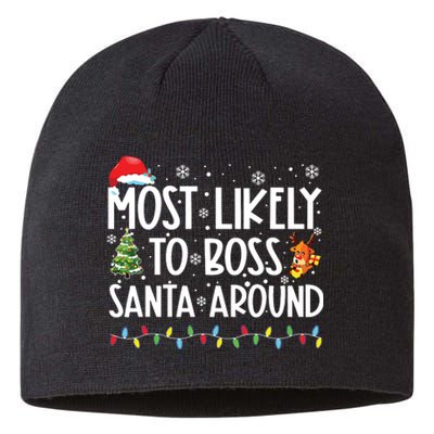 Most Likely To Boss Santa Around Shirts Funny Christmas Sustainable Beanie