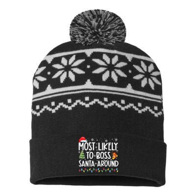 Most Likely To Boss Santa Around Shirts Funny Christmas USA-Made Snowflake Beanie