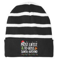 Most Likely To Boss Santa Around Shirts Funny Christmas Striped Beanie with Solid Band