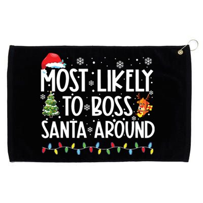 Most Likely To Boss Santa Around Shirts Funny Christmas Grommeted Golf Towel