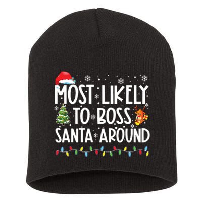 Most Likely To Boss Santa Around Shirts Funny Christmas Short Acrylic Beanie