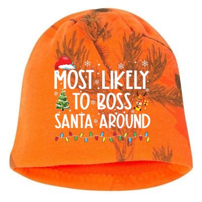 Most Likely To Boss Santa Around Shirts Funny Christmas Kati - Camo Knit Beanie