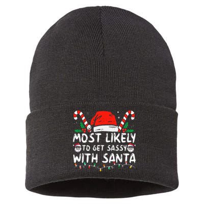 Most Likely To Get Sassy With Santa Christmas Matching Sustainable Knit Beanie