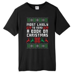 Most Likely To Read A Book On Christmas Tall Fusion ChromaSoft Performance T-Shirt