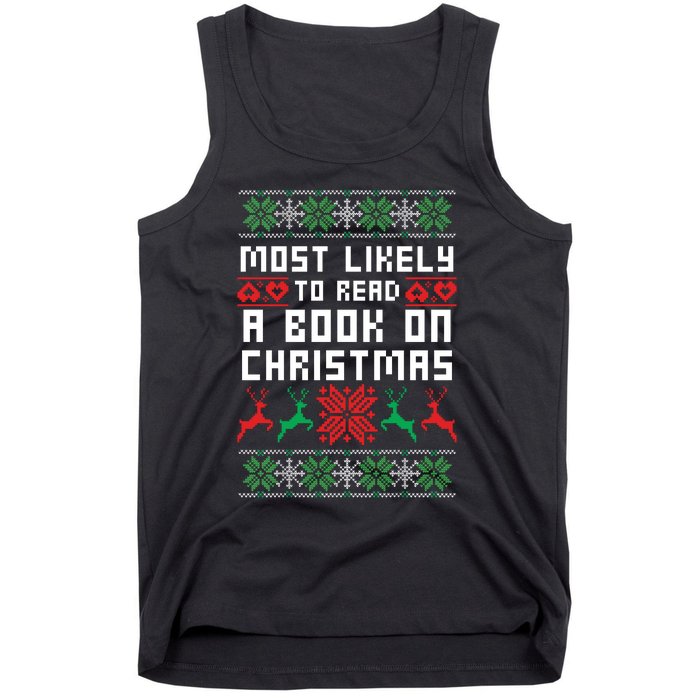 Most Likely To Read A Book On Christmas Tank Top