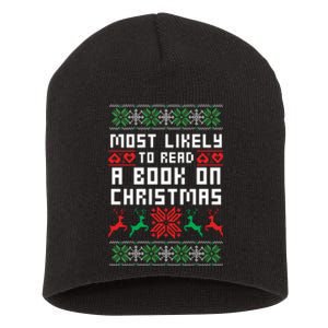 Most Likely To Read A Book On Christmas Short Acrylic Beanie