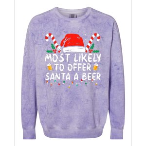 Most Likely To Offer Santa A Beer Funny Drinking Christmas Colorblast Crewneck Sweatshirt