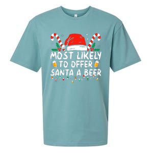 Most Likely To Offer Santa A Beer Funny Drinking Christmas Sueded Cloud Jersey T-Shirt