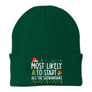 Most Likely To Start All The Shenanigans Family Xmas Holiday Knit Cap Winter Beanie