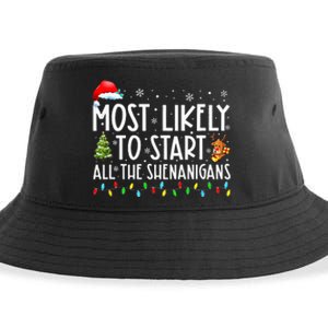 Most Likely To Start All The Shenanigans Family Xmas Holiday Sustainable Bucket Hat