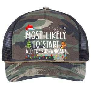 Most Likely To Start All The Shenanigans Family Xmas Holiday Retro Rope Trucker Hat Cap