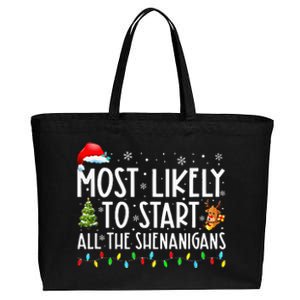 Most Likely To Start All The Shenanigans Family Xmas Holiday Cotton Canvas Jumbo Tote