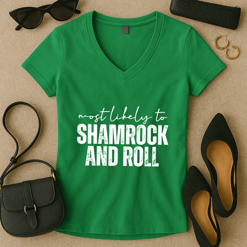 Most Likely To Shamrock And Roll St Patricks Women's V-Neck T-Shirt