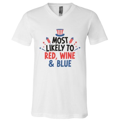 Most Likely To Red Wine And Blue V-Neck T-Shirt