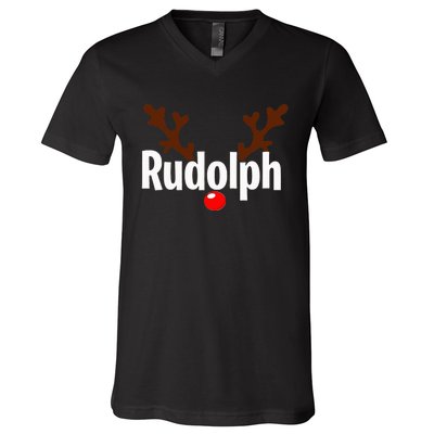 Most Likely To Try Ride Rudolph Funny Couples Christmas V-Neck T-Shirt