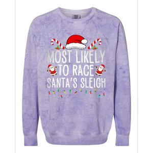 Most Likely To Race Santa's Sleigh Family Christmas Pajamas  Colorblast Crewneck Sweatshirt