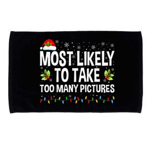 Most Likely To Take Too Many Pictures Funny Family Christmas Microfiber Hand Towel