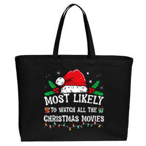 Most Likely To Watch All The Christmas Movies Family Pajamas  Cotton Canvas Jumbo Tote