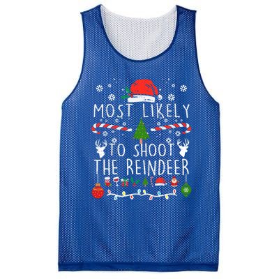 Most Likely To Shoot The Reindeer Family Christmas Holiday Gift Mesh Reversible Basketball Jersey Tank