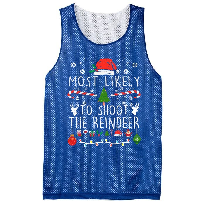 Most Likely To Shoot The Reindeer Family Christmas Holiday Gift Mesh Reversible Basketball Jersey Tank