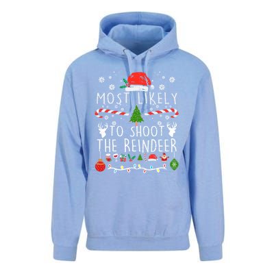 Most Likely To Shoot The Reindeer Family Christmas Holiday Gift Unisex Surf Hoodie