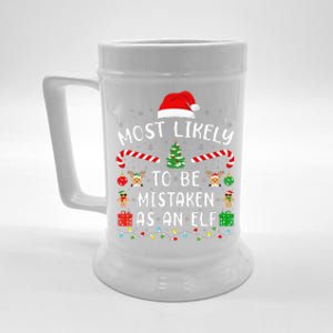 Most Likely To Be Mistaken As An Elf Christmas Family Joke Beer Stein