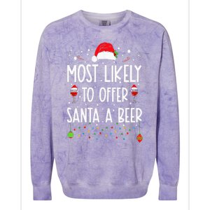 Most Likely To Offer Santa A Beer Funny Drinking Christmas Colorblast Crewneck Sweatshirt