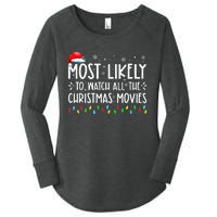 Most Likely To Watch All The Christmas Movies Christmas Women's Perfect Tri Tunic Long Sleeve Shirt