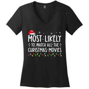 Most Likely To Watch All The Christmas Movies Christmas Women's V-Neck T-Shirt