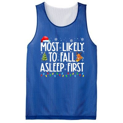 Most Likely To Fall Asleep First Christmas Family Funny Xmas Gift Mesh Reversible Basketball Jersey Tank