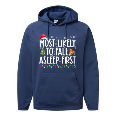 Most Likely To Fall Asleep First Christmas Family Funny Xmas Gift Performance Fleece Hoodie