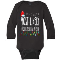 Most Likely To Offer Santa A Beer Funny Drinking Christmas Baby Long Sleeve Bodysuit